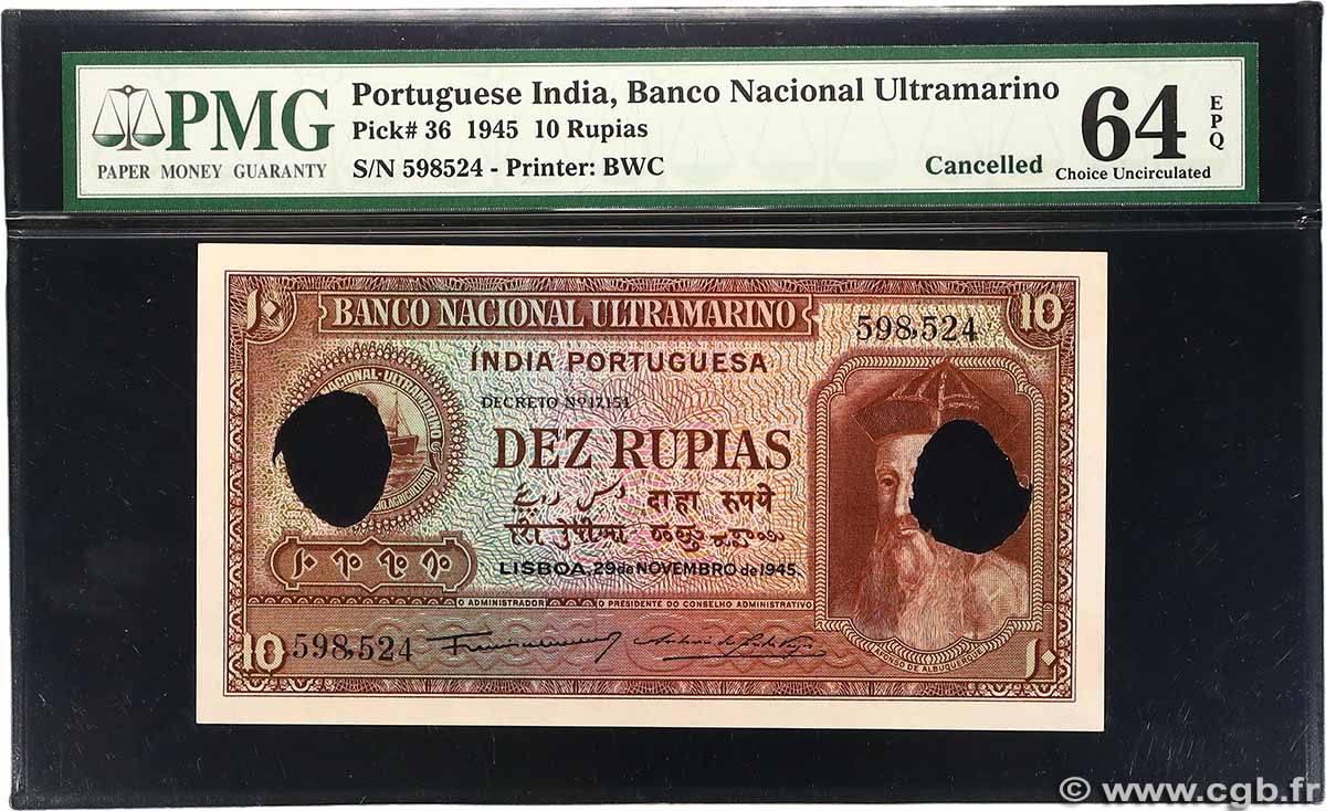 10 Rupias Annulé INDE PORTUGAISE  1945 P.036  pr.NEUF