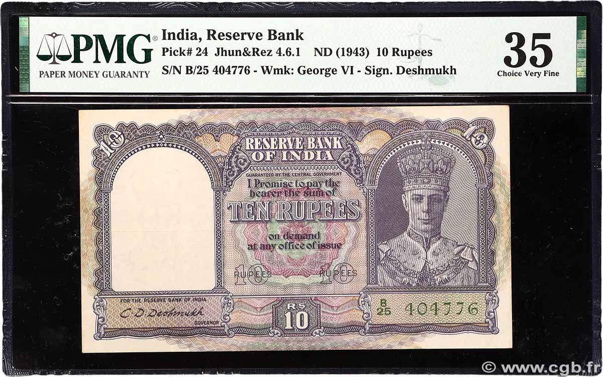 10 Rupees INDE  1943 P.024 TTB+