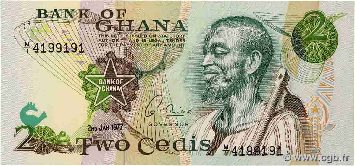 2 Cedis GHANA  1977 P.14c UNC-