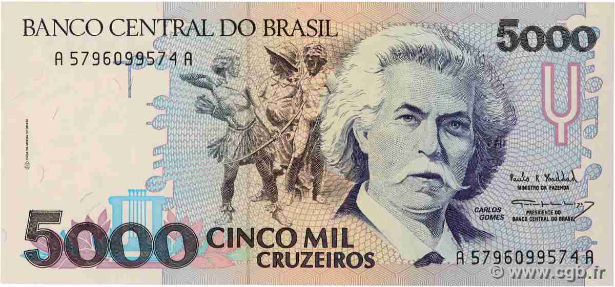 5000 Cruzeiros BRAZIL  1993 P.232c UNC