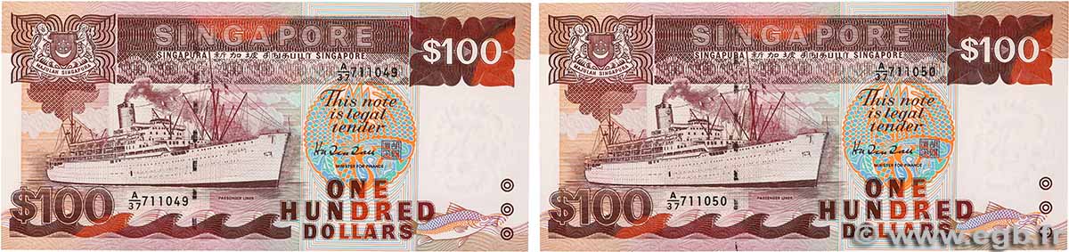 100 Dollars Consécutifs SINGAPORE  1995 P.23c UNC