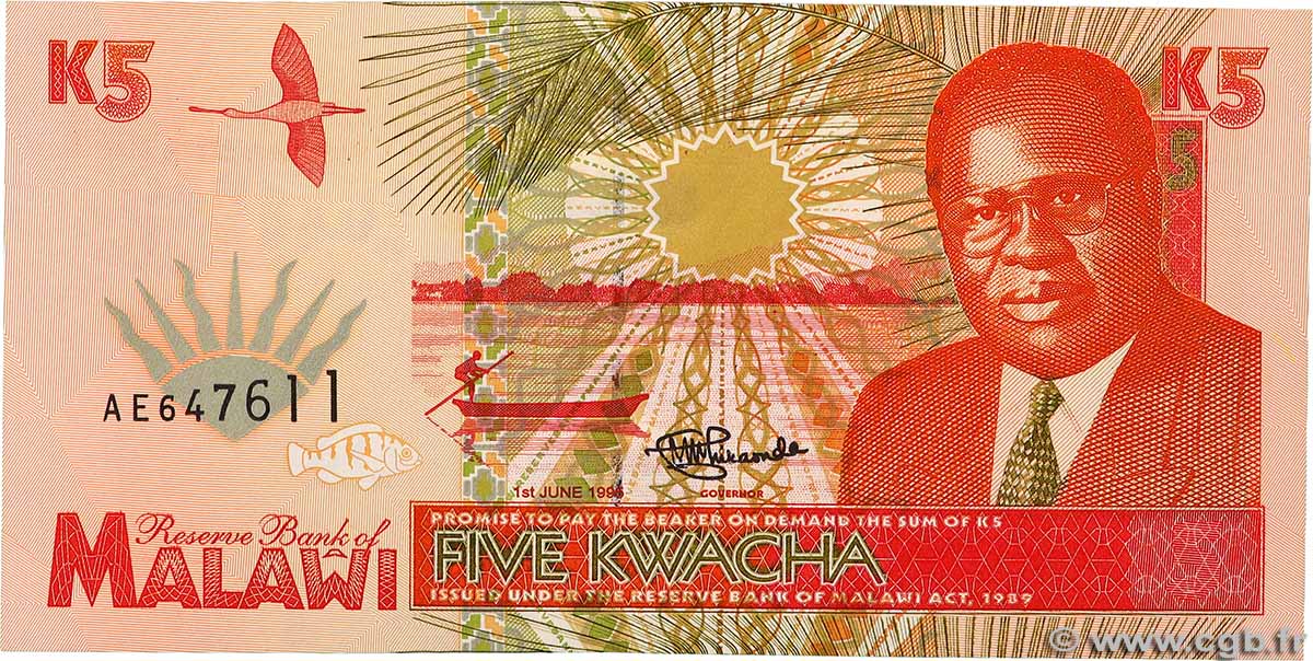 5 Kwacha MALAWI  1995 P.30 NEUF