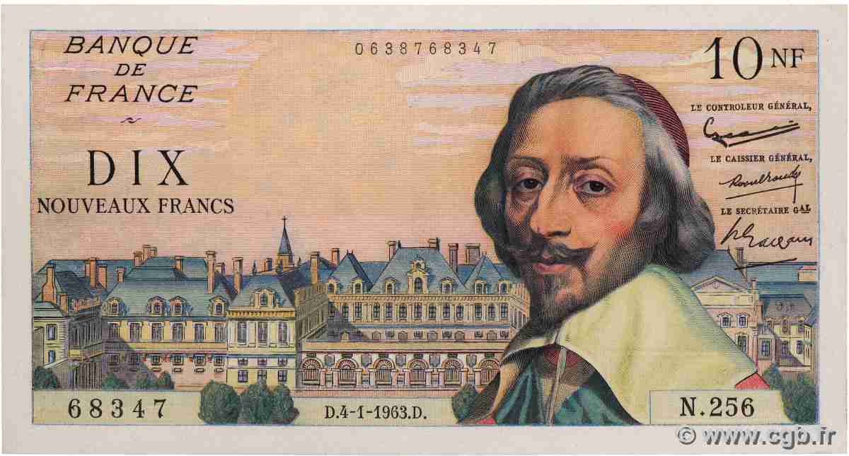 10 Nouveaux Francs RICHELIEU FRANCE  1963 F.57.22 XF+