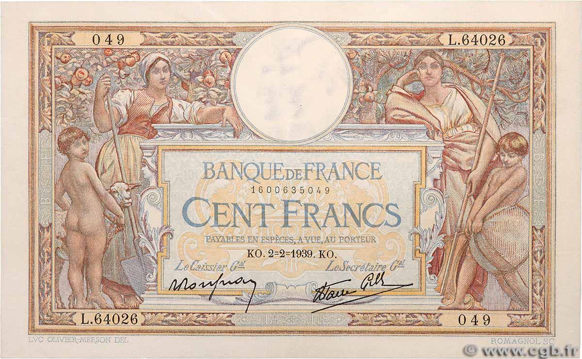 100 Francs LUC OLIVIER MERSON type modifié FRANCIA  1939 F.25.41 MBC