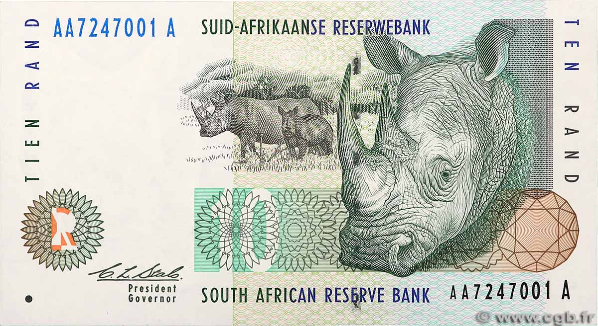 10 Rand SüDAFRIKA  1993 P.123a fST+