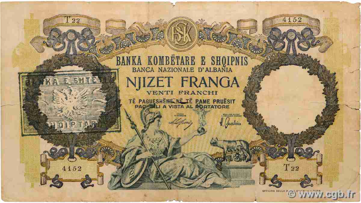 20 Franga ALBANIEN  1945 P.13 SGE