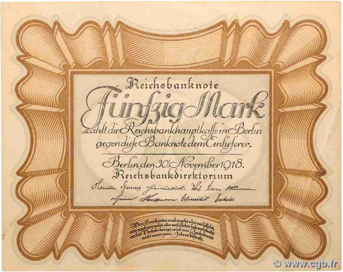 50 Mark DEUTSCHLAND  1918 P.065 fST