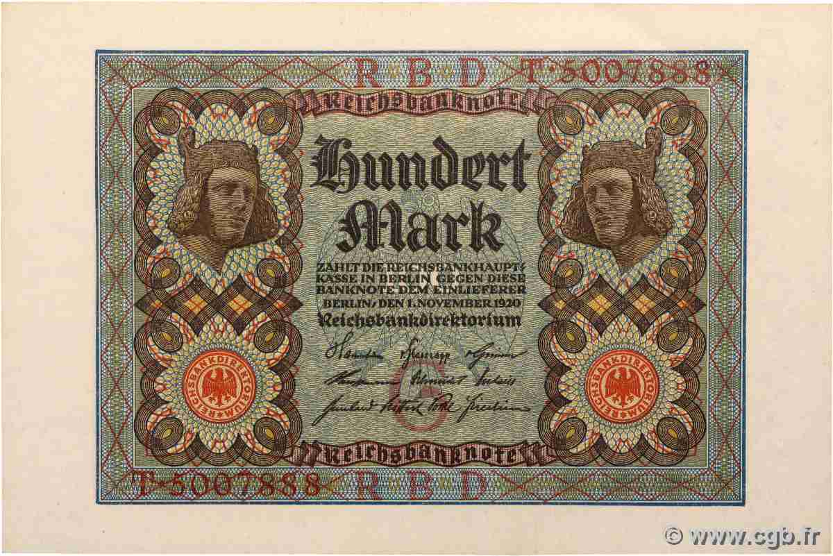 100 Mark DEUTSCHLAND  1920 P.069a fST+