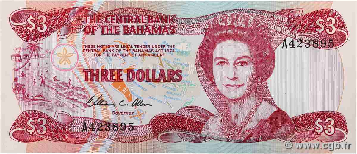 3 Dollars BAHAMAS  1984 P.44a ST