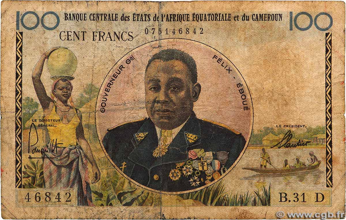 100 Francs Félix Éboué BCEAEC GABUN  1961 A.234a fS