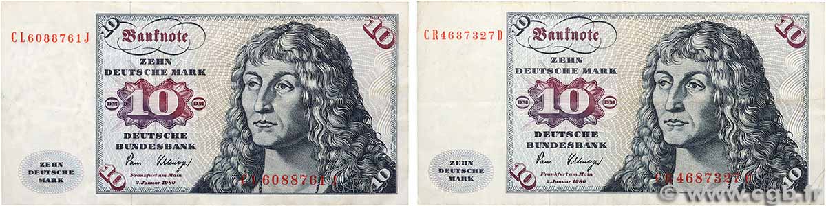 10 Deutsche Mark Lot GERMAN FEDERAL REPUBLIC  1980 P.31d S to SS