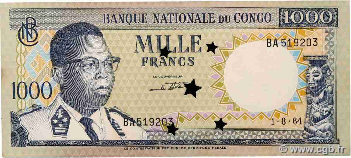 1000 Francs Annulé DEMOKRATISCHE REPUBLIK KONGO  1964 P.008a fST