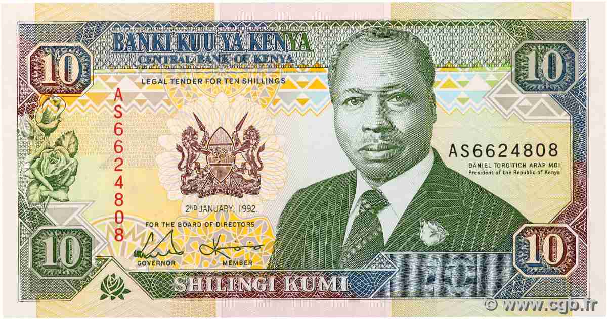 10 Shillings KENYA  1992 P.24d UNC