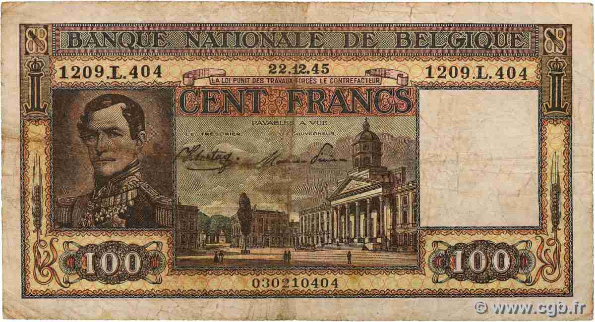 100 Francs - 20 Belgas BELGIEN  1945 P.126 SGE