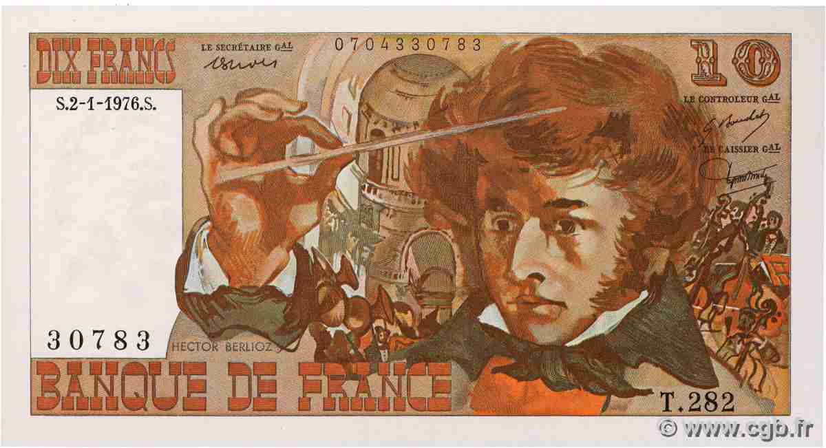 10 Francs BERLIOZ FRANKREICH  1976 F.63.16-282 fST+