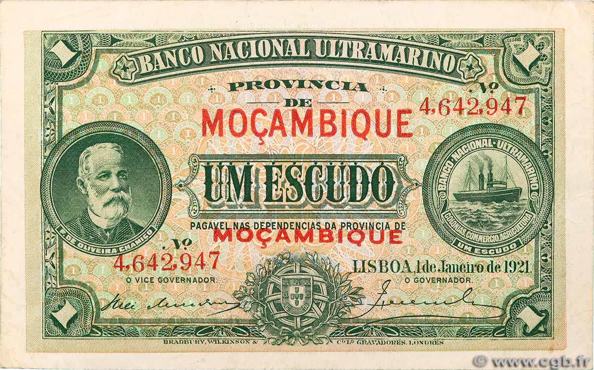 1 Escudo MOZAMBIK  1921 P.066b SS