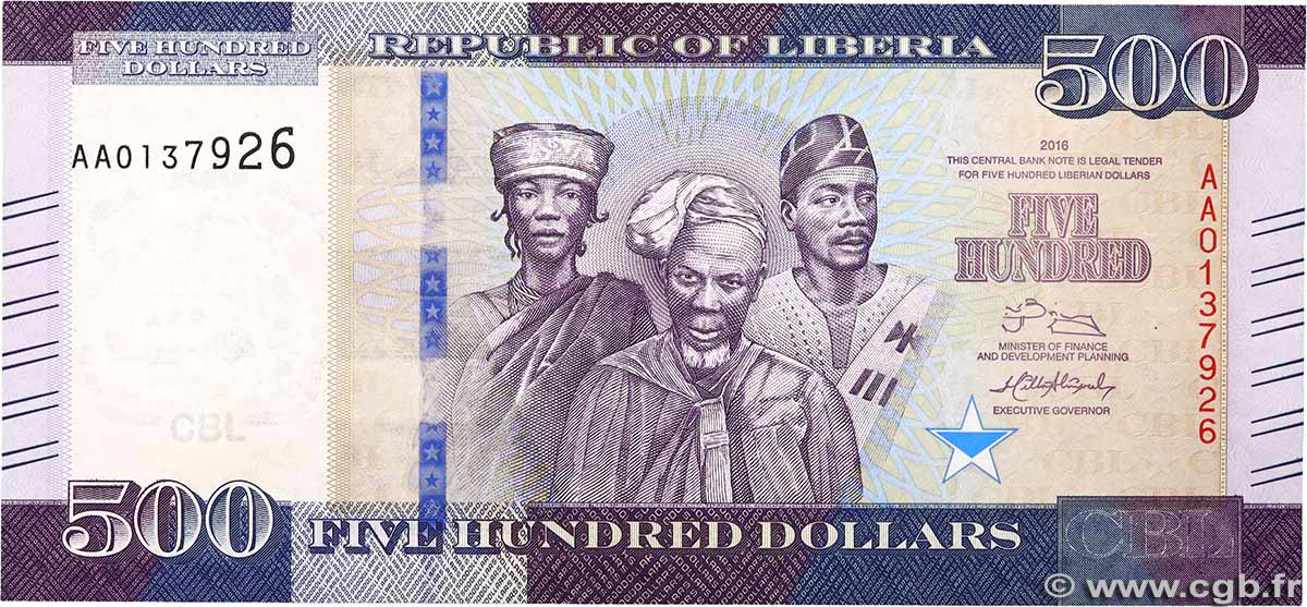 500 Dollars LIBERIA  2016 P.36a FDC