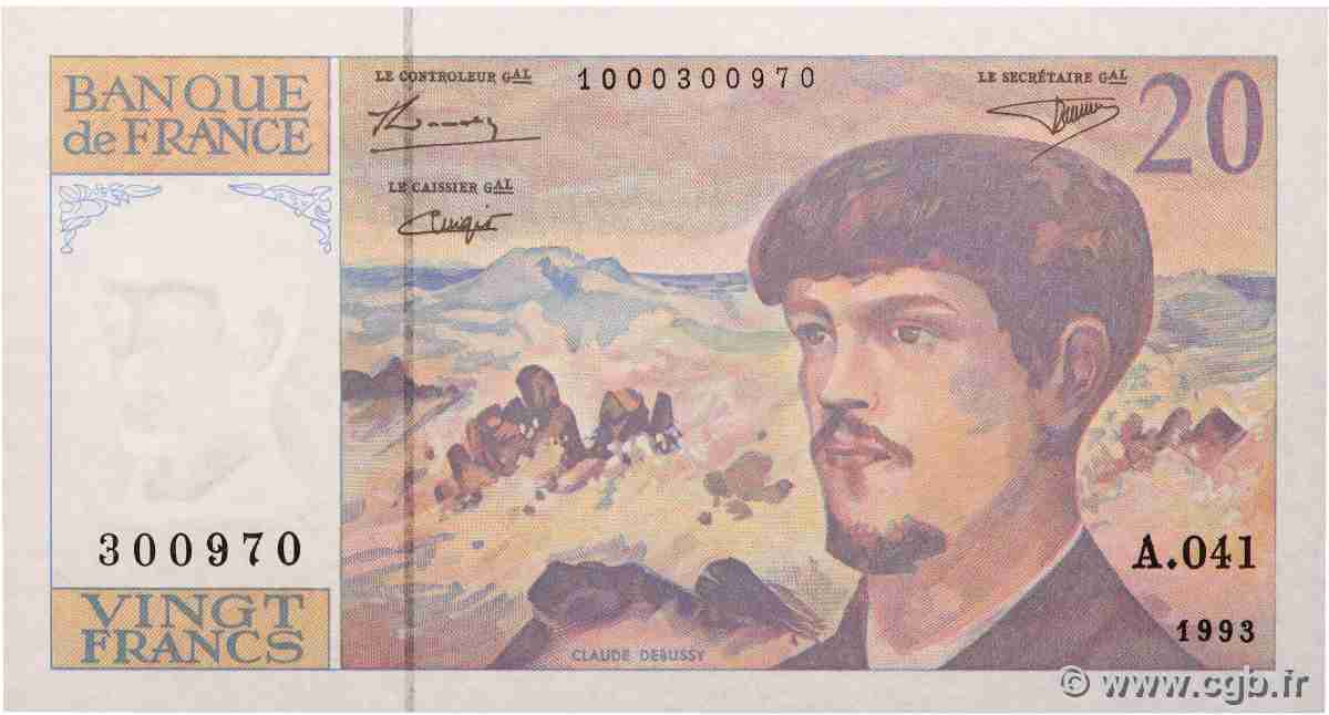 20 Francs DEBUSSY à fil de sécurité FRANKREICH  1993 F.66bis.05A41 ST