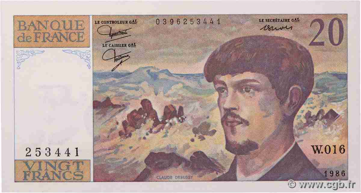 20 Francs DEBUSSY FRANKREICH  1986 F.66.07W16 fST