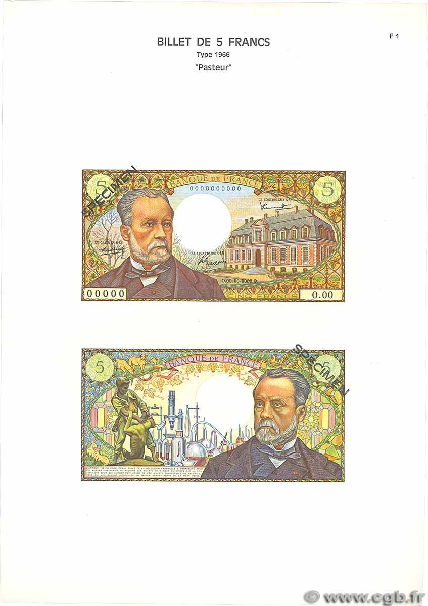 5 Francs PASTEUR Planche FRANKREICH  1975 F.61pl fST+