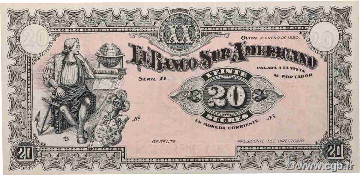 20 Sucres Non émis ÉQUATEUR  1920 PS.253a NEUF