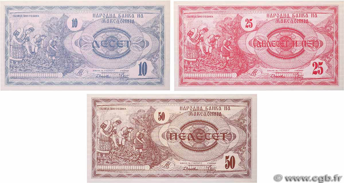 10 au 50 Denari Lot NORDMAZEDONIA  1992 P.01 au P.03 ST