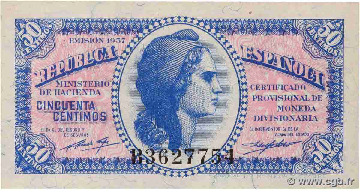 50 Centimos SPANIEN  1937 P.093 ST