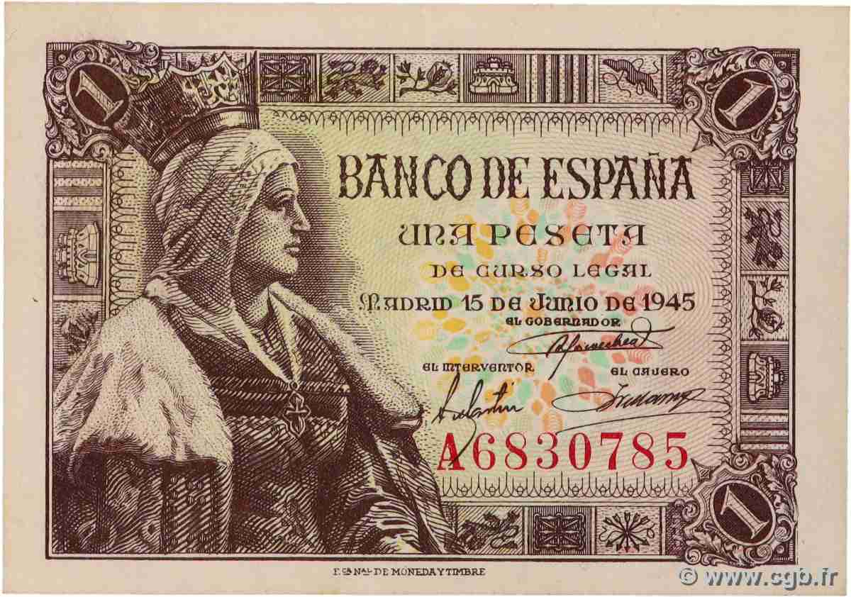 1 Peseta SPANIEN  1945 P.128a fST
