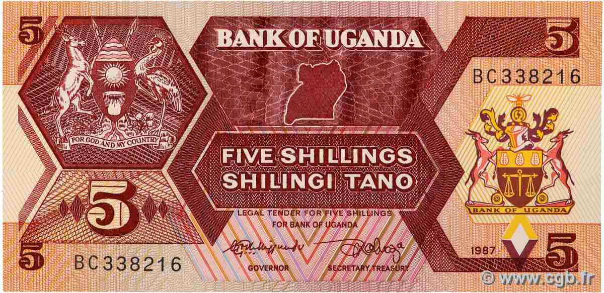 5 Shillings UGANDA  1987 P.27 ST