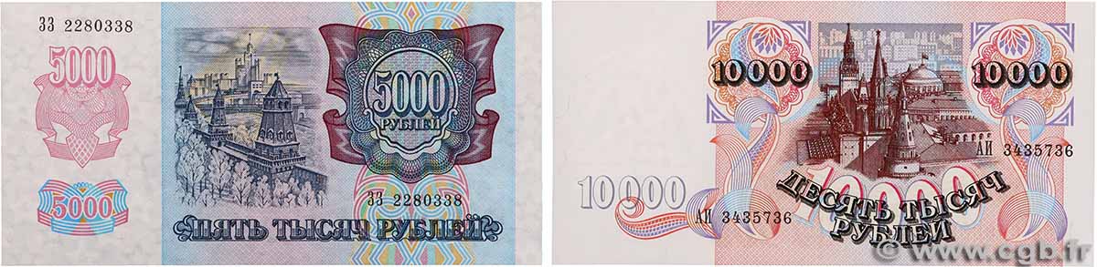 5000 et 10000 Roubles Lot RUSSIA  1992 P.252a et P.253a UNC