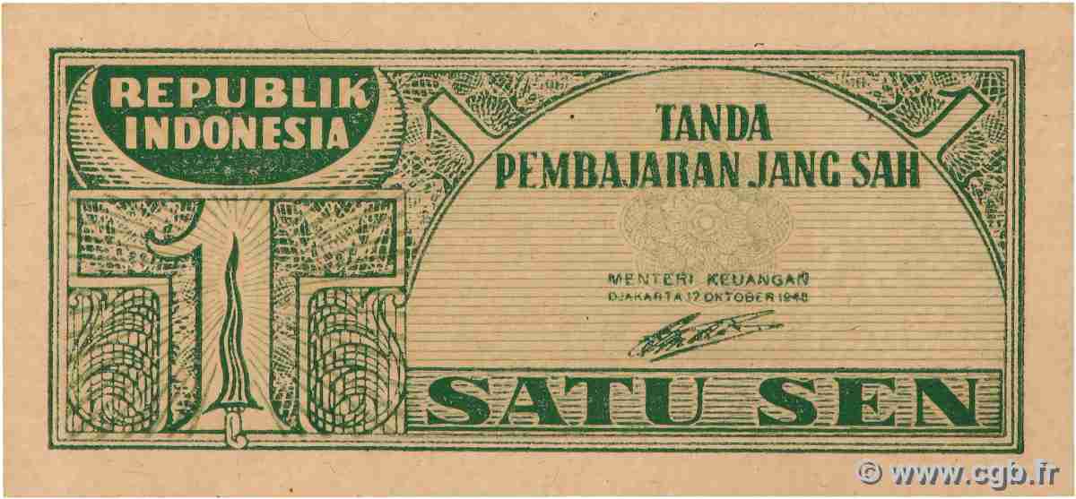 1 Sen INDONESIEN  1945 P.013 fST+