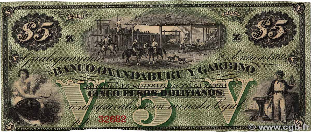 5 Pesos Bolivianos Non émis ARGENTINA  1869 PS.1783r FDC