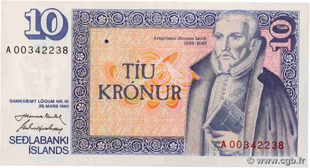 10 Kronur ISLANDE  1961 P.48a NEUF
