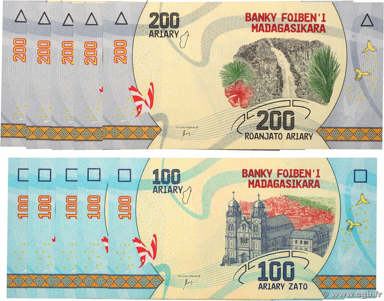 100 et 200 Ariary Lot MADAGASKAR  2017 P.097 et P.098 ST