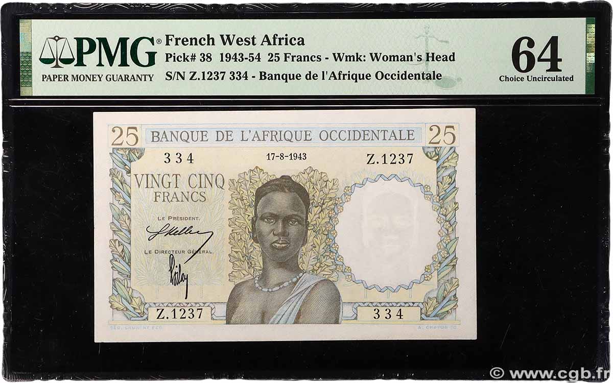 25 Francs FRENCH WEST AFRICA  1943 P.38 q.FDC