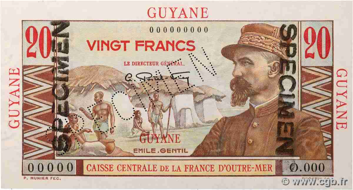 20 Francs Émile Gentil Spécimen GUYANE  1946 P.21s NEUF