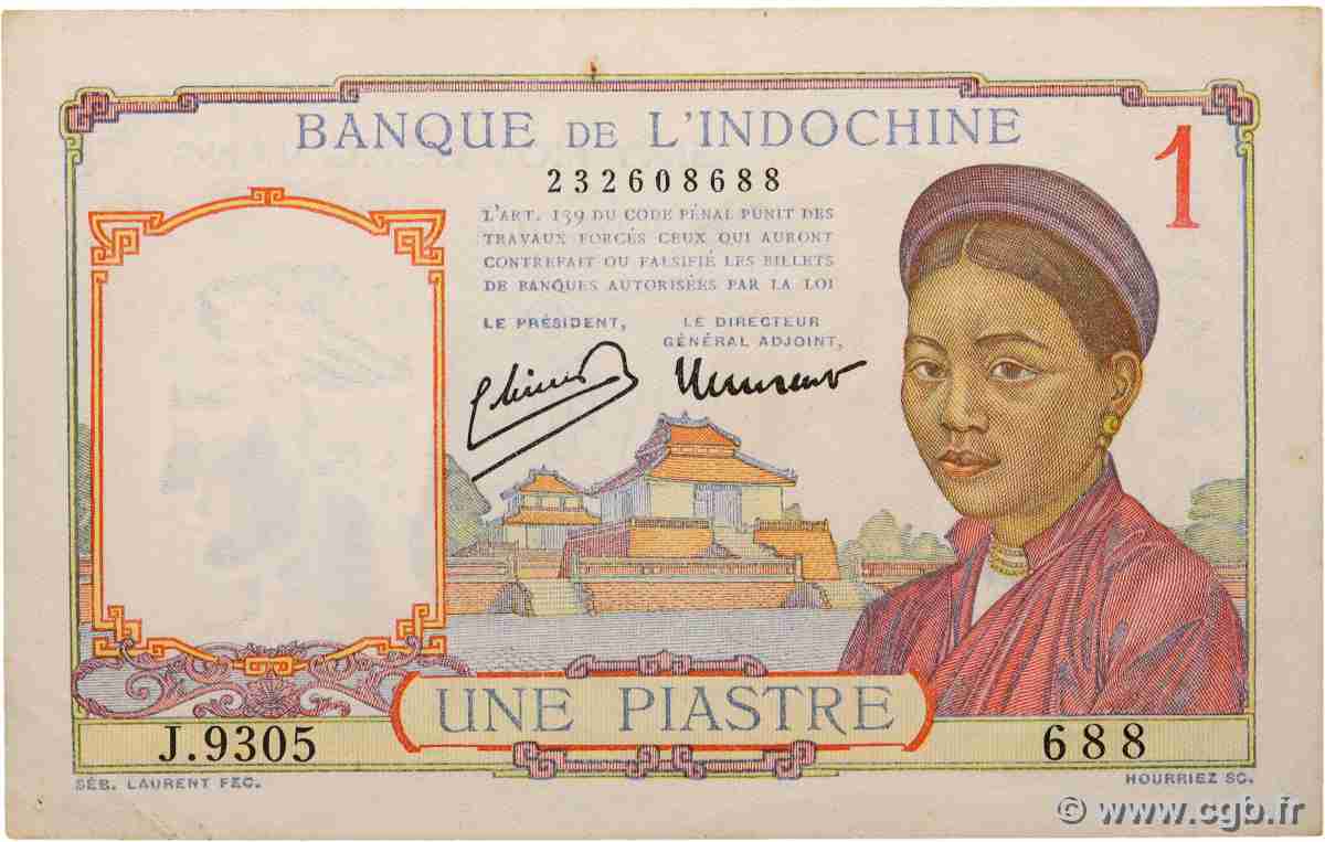 1 Piastre FRENCH INDOCHINA  1949 P.054e XF-