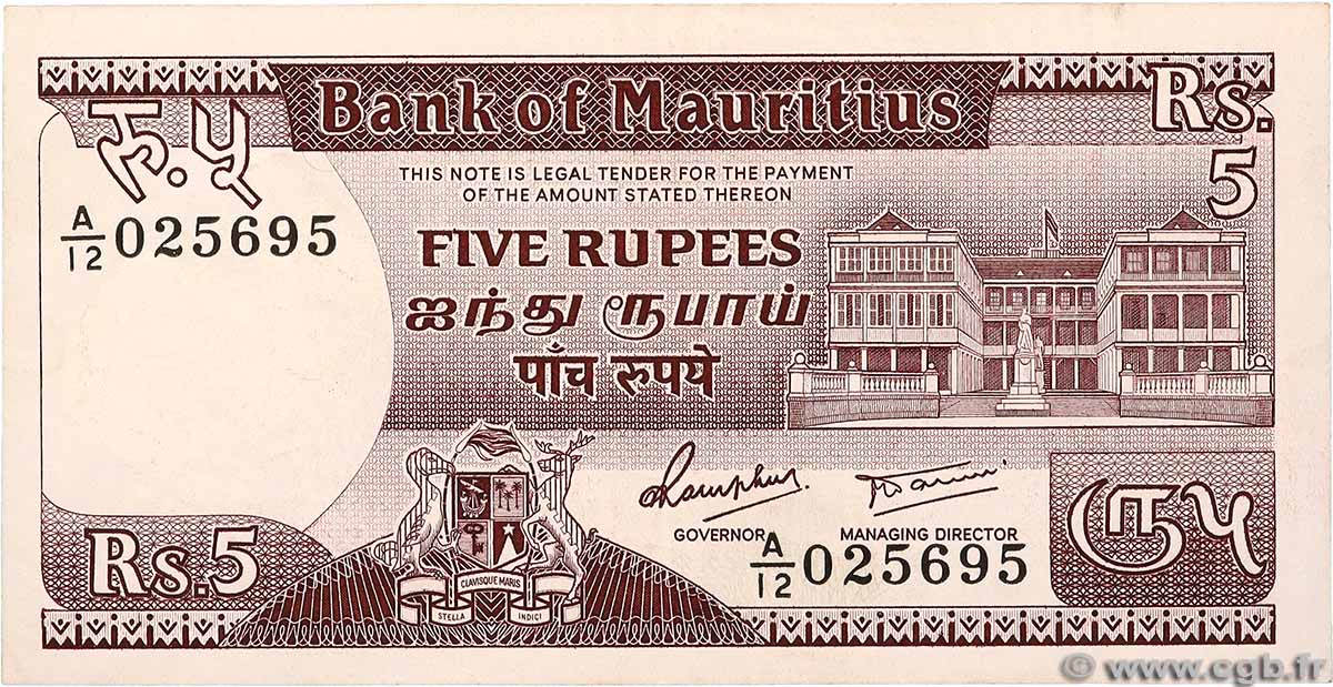5 Rupees ÎLE MAURICE  1985 P.34 SUP