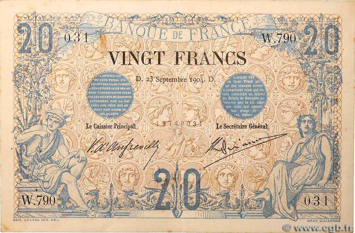 20 Francs NOIR FRANCE  1904 F.09.03 SUP