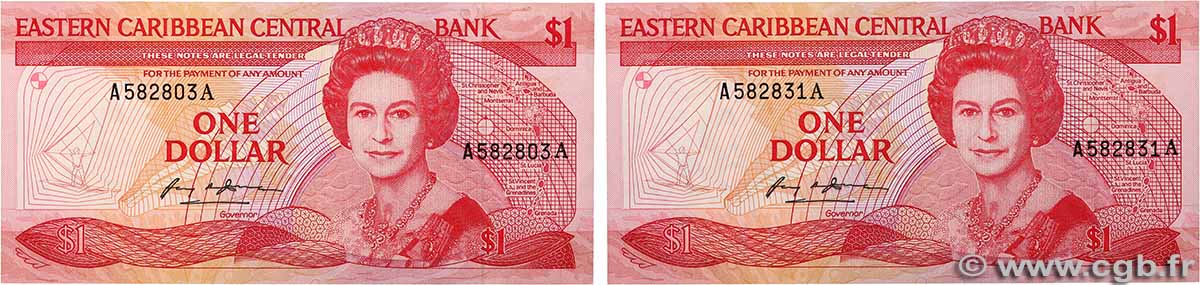 1 Dollar Lot EAST CARIBBEAN STATES  1985 P.17a fST+