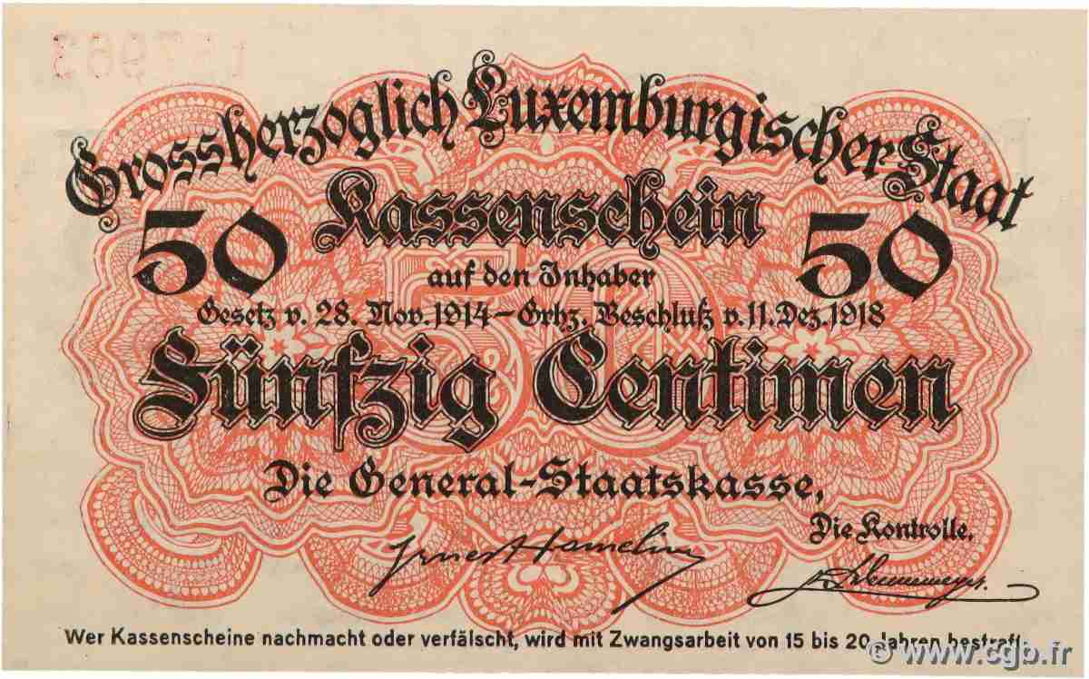 50 Centimes LUXEMBOURG  1919 P.26 AU