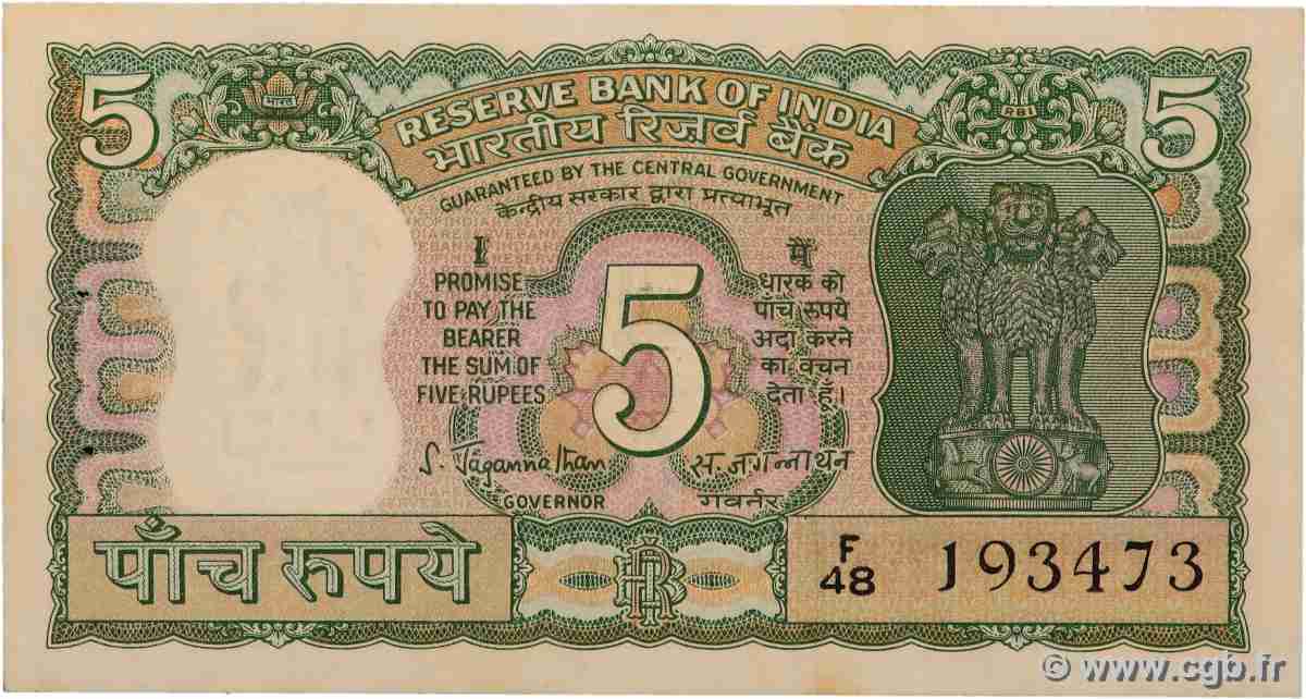 5 Rupees INDIEN  1970 P.055 fST