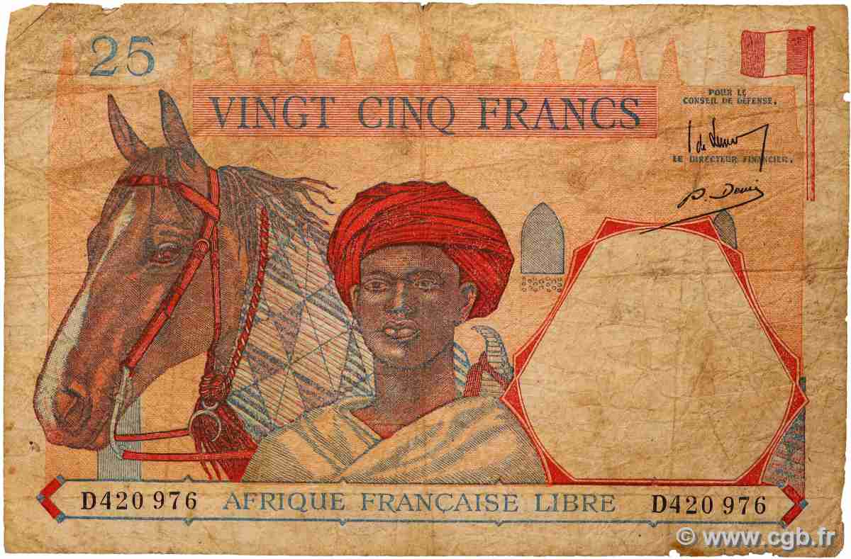 25 Francs type 1941 AFRIQUE ÉQUATORIALE FRANÇAISE  1943 A.115b G