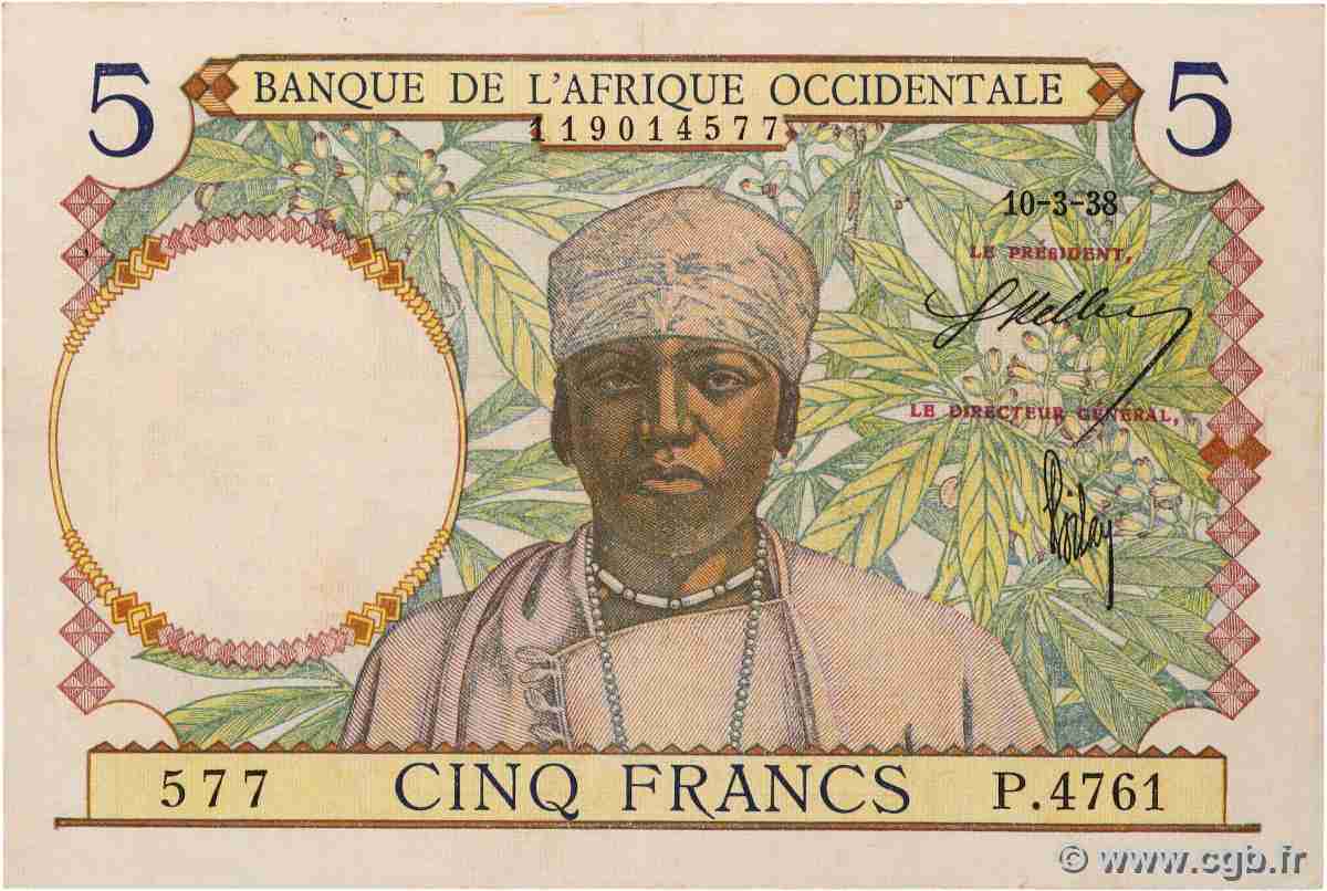 5 Francs AFRIQUE OCCIDENTALE FRANÇAISE (1895-1958)  1938 P.21 TTB