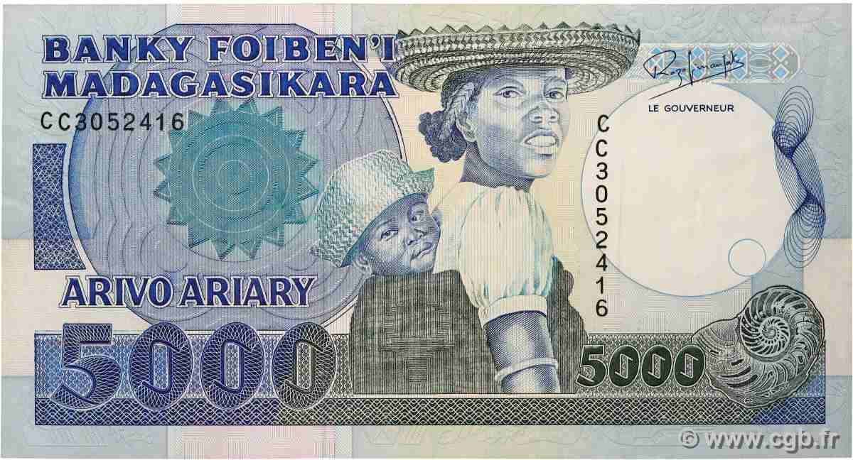 5000 Francs - 1000 Ariary MADAGASKAR  1988 P.073b SS