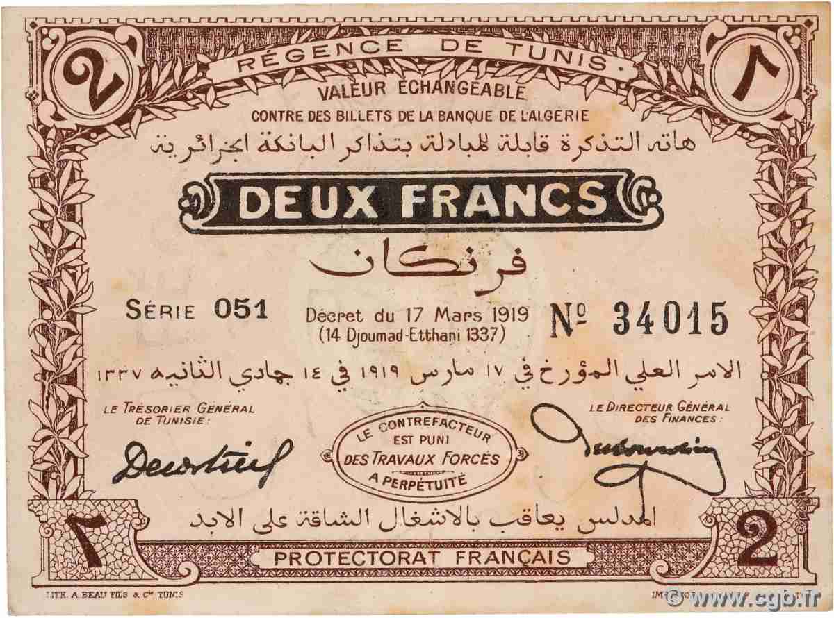 2 Francs TUNISIA  1919 P.47 q.SPL