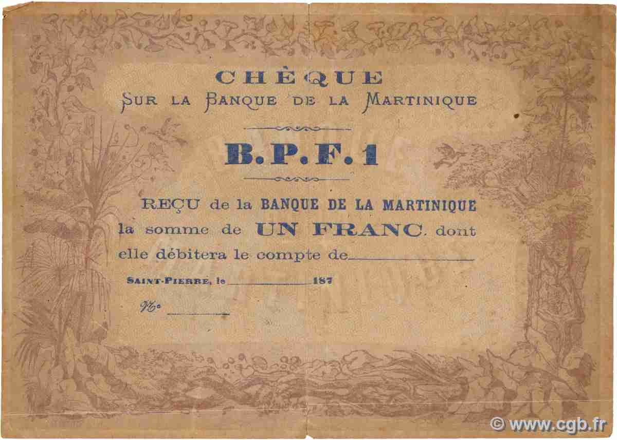 1 Franc  Non émis MARTINIQUE  1870 P.05A q.BB
