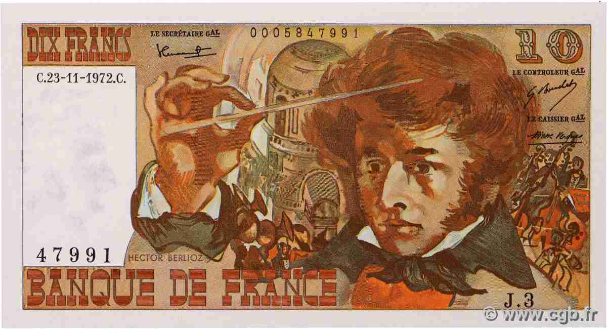 10 Francs BERLIOZ FRANKREICH  1972 F.63.01 fST