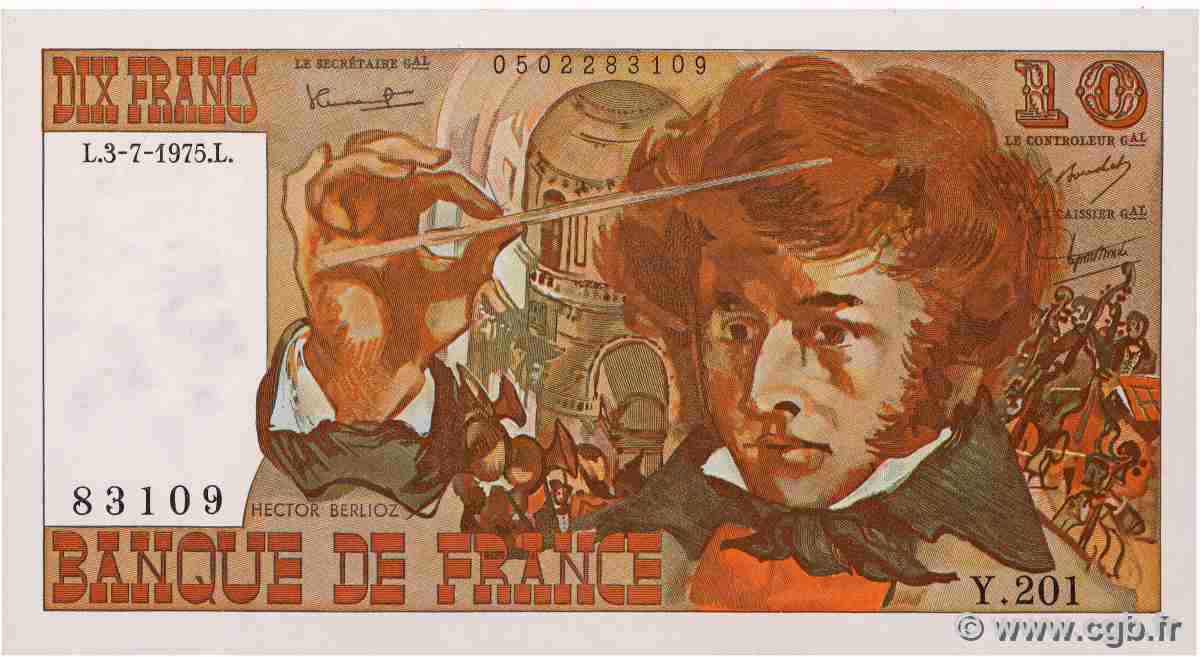 10 Francs BERLIOZ FRANCIA  1975 F.63.11 AU