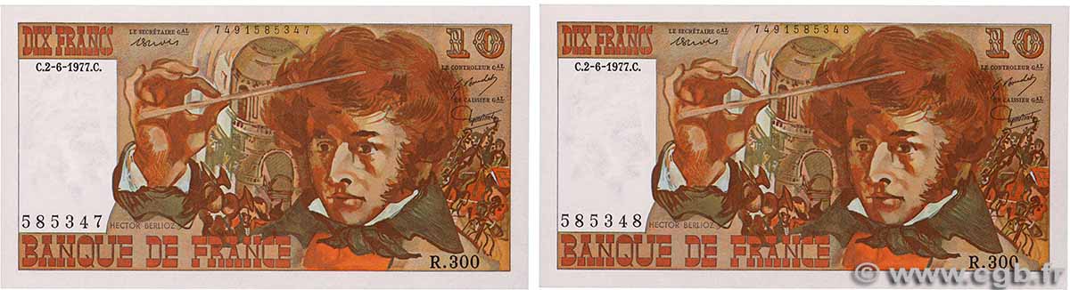 10 Francs BERLIOZ Consécutifs FRANKREICH  1977 F.63.22 VZ+